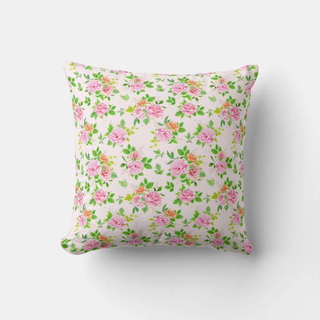Floral Rose Flowers with Leaves Pattern-23656 Cushion (Front)