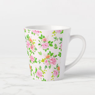 Floral Rose Flowers with Leaves Pattern-23656 Latte Mug