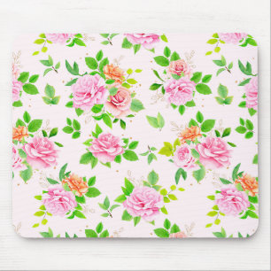 Floral Rose Flowers with Leaves Pattern-23656 Mouse Mat