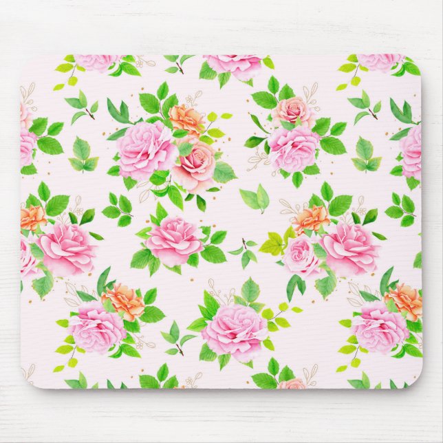 Floral Rose Flowers with Leaves Pattern-23656 Mouse Mat (Front)