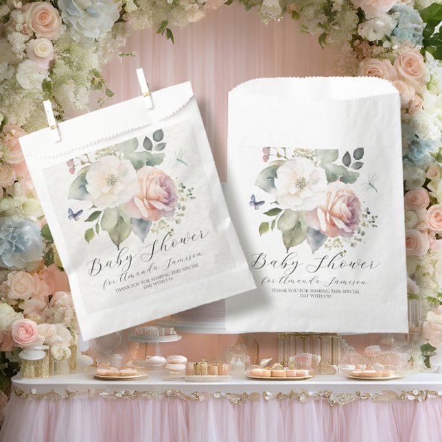 Floral Rose Garden Sweet Baby Pink Girl Shower Favour Bags (Creator Uploaded)