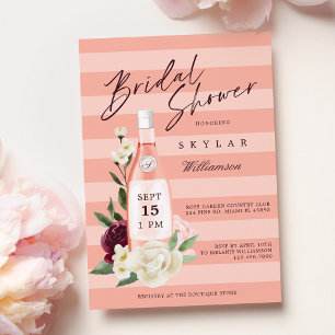 Floral Rose Garden & Wine Bottle Bridal Shower Invitation
