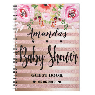 Floral Rose Gold Baby Shower Guestbook I Notebook