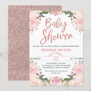 Floral Rose Gold Baby Shower Invitation