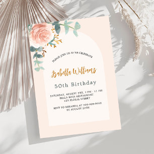 Floral rose gold blush arch luxury birthday invitation