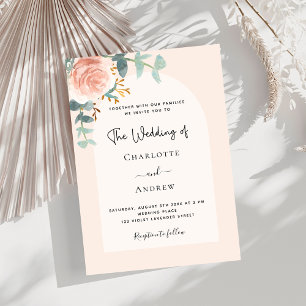 Floral rose gold blush arch luxury wedding invitation