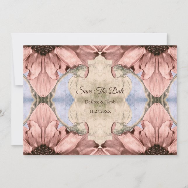 Floral Rose Gold Blush Pink Save The Date Announcement (Front)