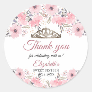 Floral Rose Gold Blush Pink Thank you Favour Classic Round Sticker