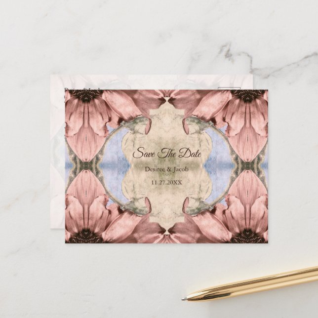 Floral Rose Gold Blush Pink Watercolor Wedding Postcard (Front/Back In Situ)