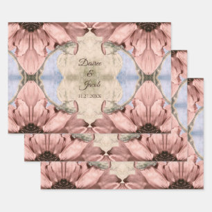 Floral Rose Gold Blush Pink Watercolor Wedding Wrapping Paper Sheet