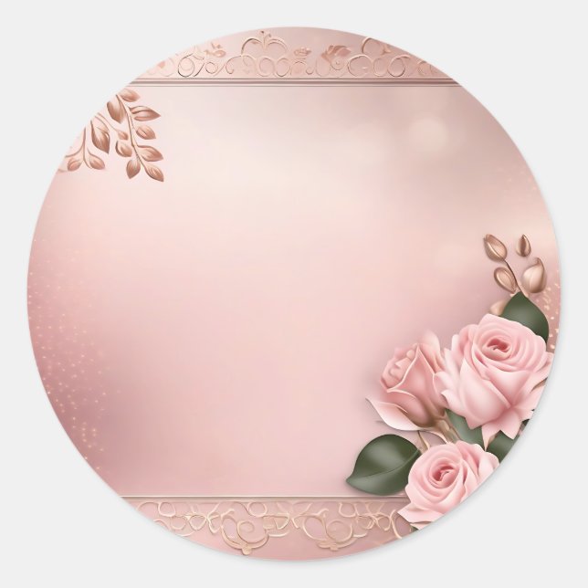 Floral Rose Gold Botanical Classic Round Sticker (Front)