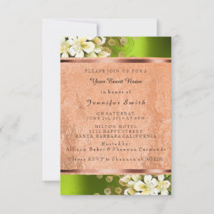 Floral Rose Gold Copper Birthday Bridal Green Invitation