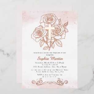Floral Rose Gold Cross Girl Pink Baptism