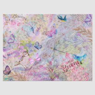 Floral Rose Gold Decoupage Birds Butterfly Script Tissue Paper