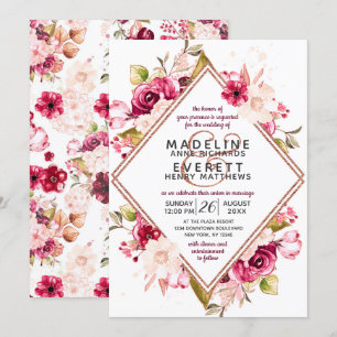 Floral & Rose Gold Diamond Wedding Invitations