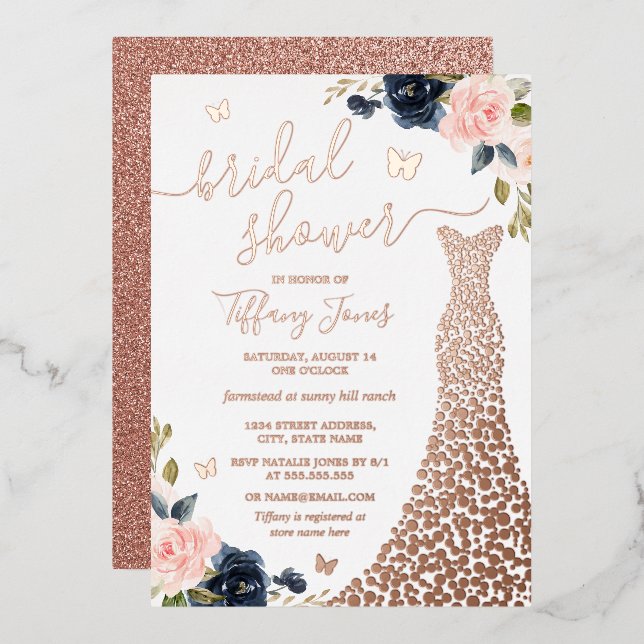 Floral Rose Gold Dress Bridal Shower (Front/Back)