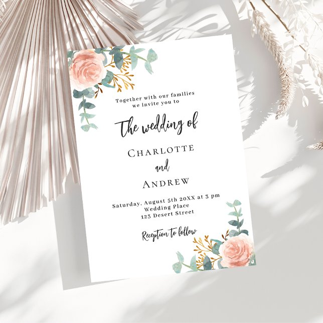 Floral rose gold eucalyptus greenery wedding invitation (Creator Uploaded)