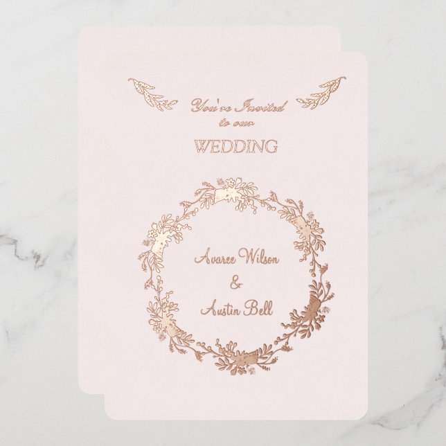 Floral Rose Gold Foil Foil Invitation (Front/Back)