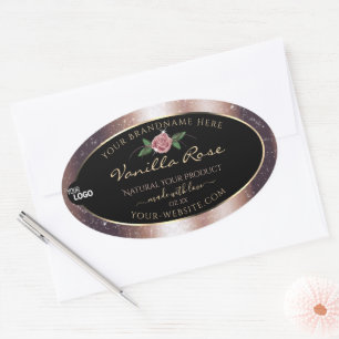 Floral Rose Gold Glitter Black Product Labels Logo