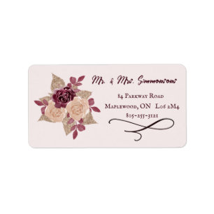 Floral Rose Gold Glitter Burgundy Return Address L Label