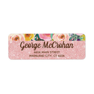Floral Rose Gold Glitter Foil Pink Return Address