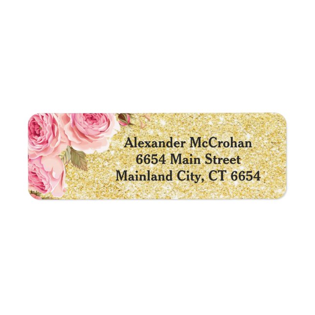 Floral Rose Gold Glitter Return Address (Front)