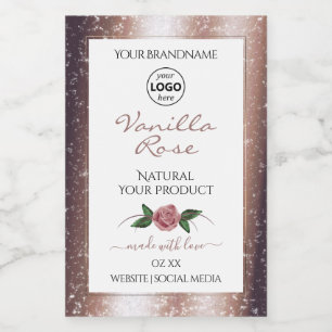 Floral Rose Gold Glitter White Product Labels Logo