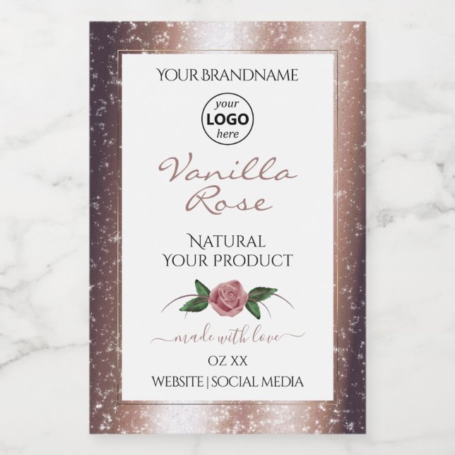 Floral Rose Gold Glitter White Product Labels Logo (Single Label)