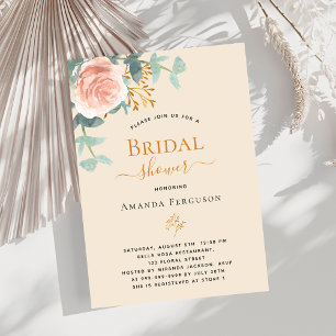 Floral rose gold greenery beige Bridal Shower Invitation