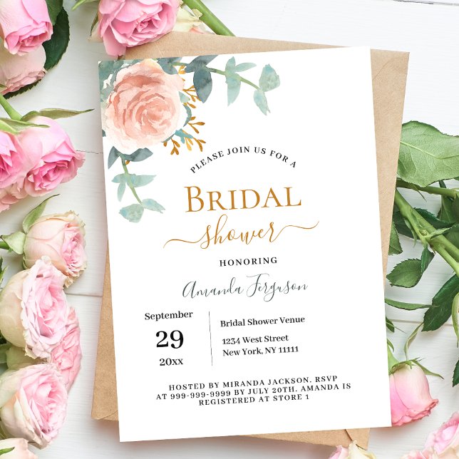Floral rose gold greenery luxury bridal shower invitation (Creator Uploaded)
