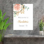 Floral rose gold greenery Sweet 16 welcome Poster<br><div class="desc">A stylish white background decorated with a rose gold and blush pink watercolored floral,  flower,  eucalyptus greenery,  golden sprigs.   Personalise and add a name and age.</div>