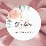 Floral rose gold greenery thank you classic round sticker<br><div class="desc">White background. Decorated with a watercolored rose gold and blush pink floral,  rose,  eucalyptus leaves,  sprigs,  greenery,  faux gold leaves.  Personalise and add your first name,  monogram initials and full name. Perfect for birthday favours,  a bridal shower or baby shower.</div>