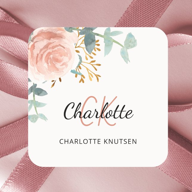 Floral rose gold greenery thank you square sticker (Creator Uploaded)