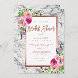 Floral Rose Gold Marble Wedding Bridal Shower Invitation