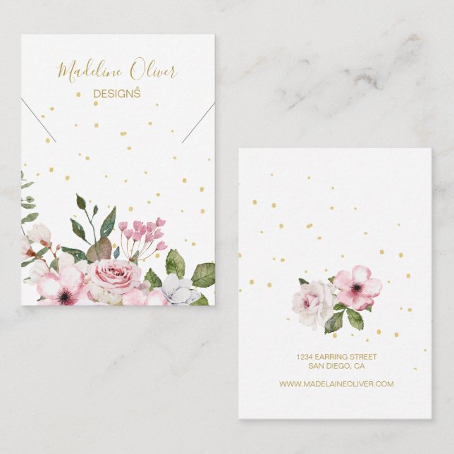 Floral Rose Gold Modern Necklace Display    Business Card (Front/Back)