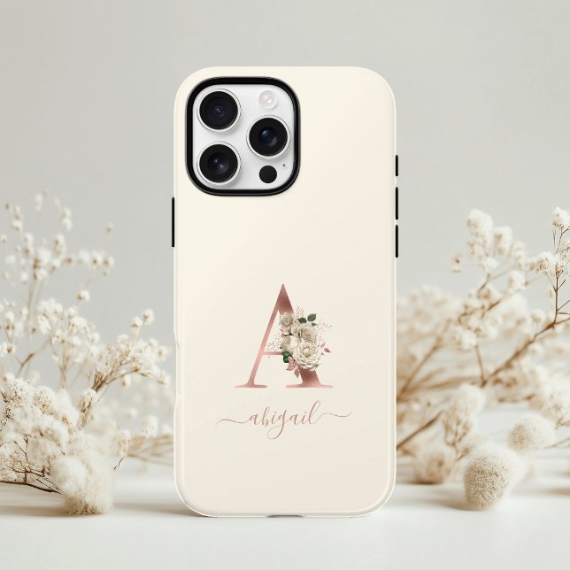Floral Rose Gold Monogram Letter "A" Ivory Case-Mate iPhone Case (Creator Uploaded)