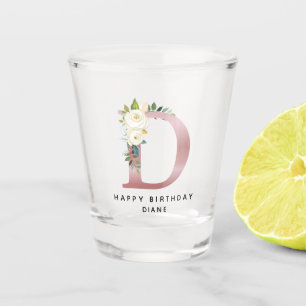 Floral Rose Gold Monogram Personalised Name Shot Glass