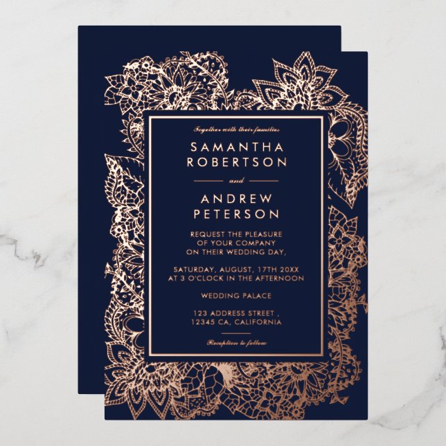Floral rose gold navy blue wedding (Front/Back)