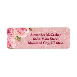 Floral Rose Gold Pink Glitter Return Address