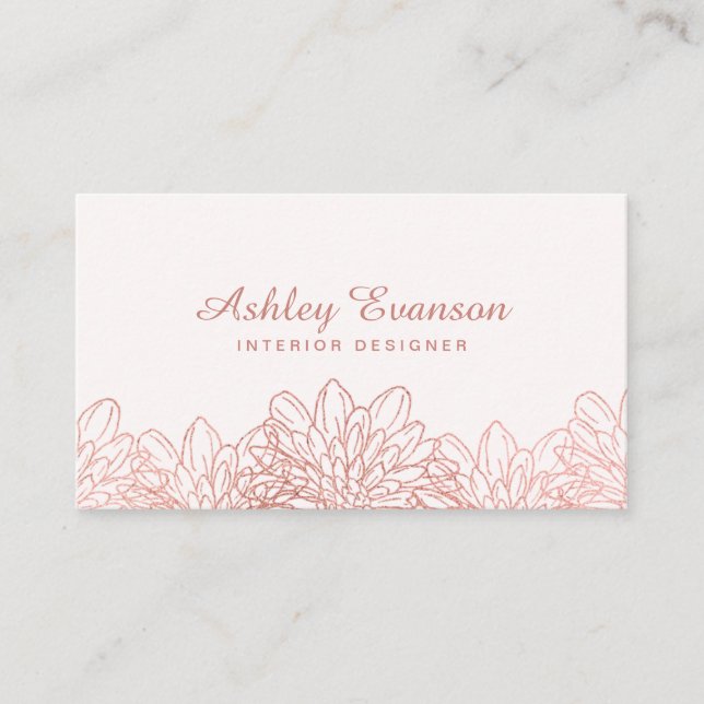 Floral Rose Gold Pink Professional Florist Business Card (Front)