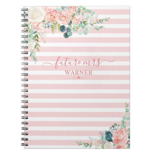 Floral Rose Gold Pink Stripe Script Future Mrs Notebook