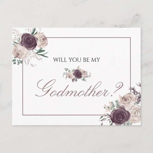 Floral Rose Gold Pink Will You Be My godmother Invitation Postcard (Front)