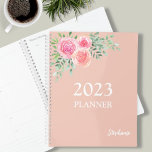 Floral Rose Gold Planner<br><div class="desc">This pretty planner is decorated with a watercolor bouquet of roses and foliage in shades of pink, blush, and green on a rose gold background. Easily customisable with the year and your name. Use the Design Tool to change the text size, style, or colour. As we create our artwork you...</div>