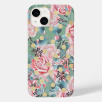 Floral rose gold polka dot vintage pink teal patte