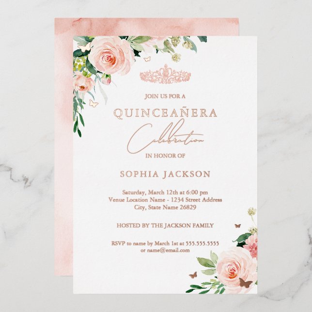 Floral Rose Gold Quinceanera  (Front/Back)