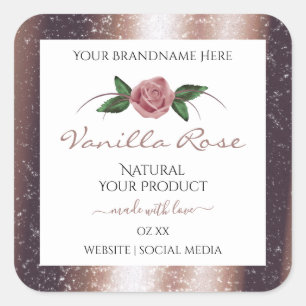 Floral Rose Gold Soft Glitter White Product Labels