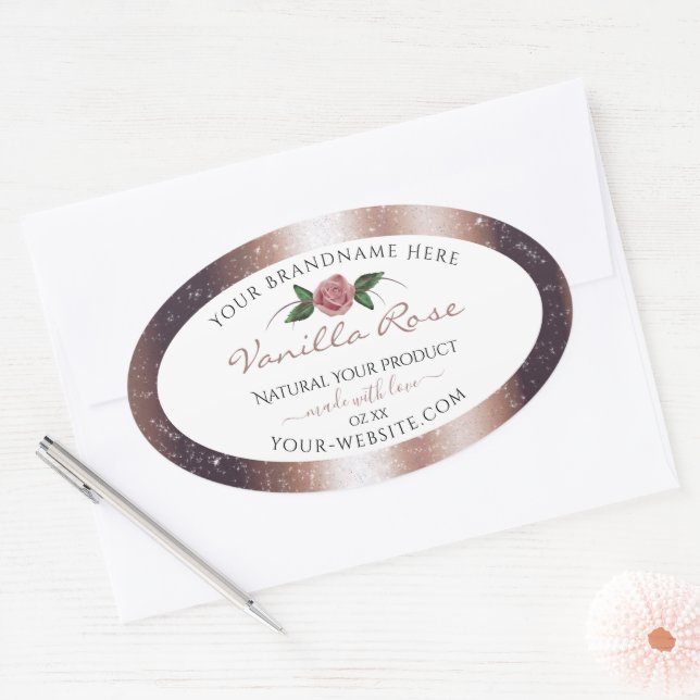 Floral Rose Gold Soft Glitter White Product Labels (Envelope)