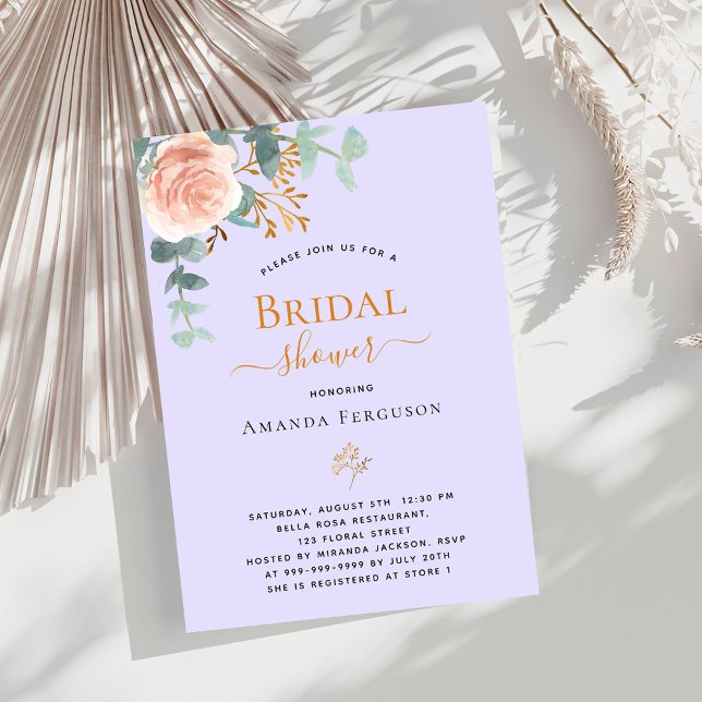 Floral rose gold violet luxury Bridal Shower Invitation (Creator Uploaded)