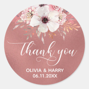 Floral Rose Gold Wedding Favour Stickers