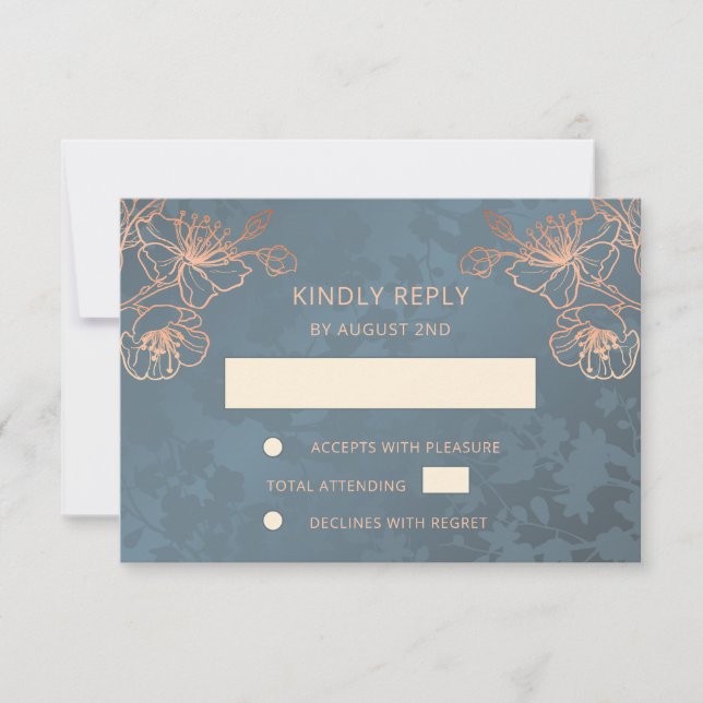 Floral Rose Gold Wedding RSVP Card (Front)